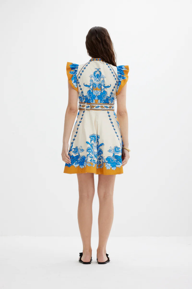 Baronessa Dress, Papyrus Blue and Gold