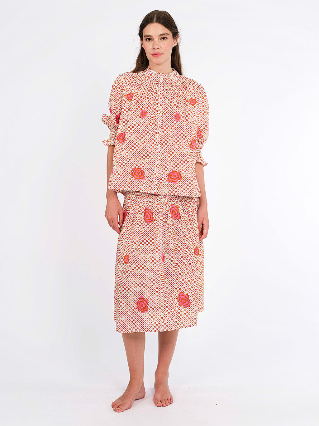 Bergamot Blouse, Mustard Peony Embroidery