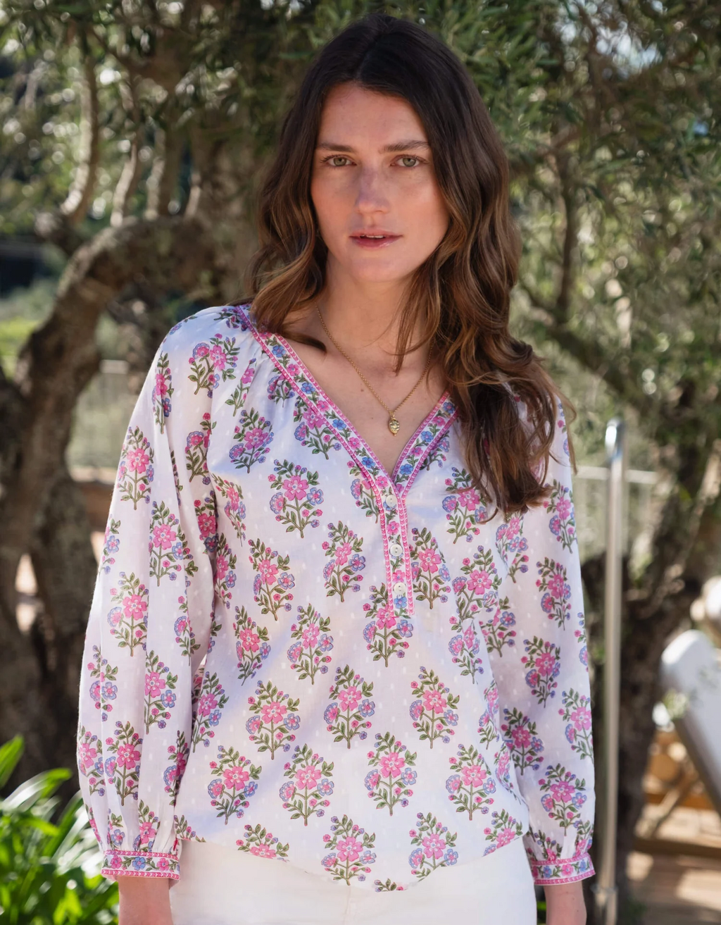 Boho Blouse, Schiffli Folk Posey