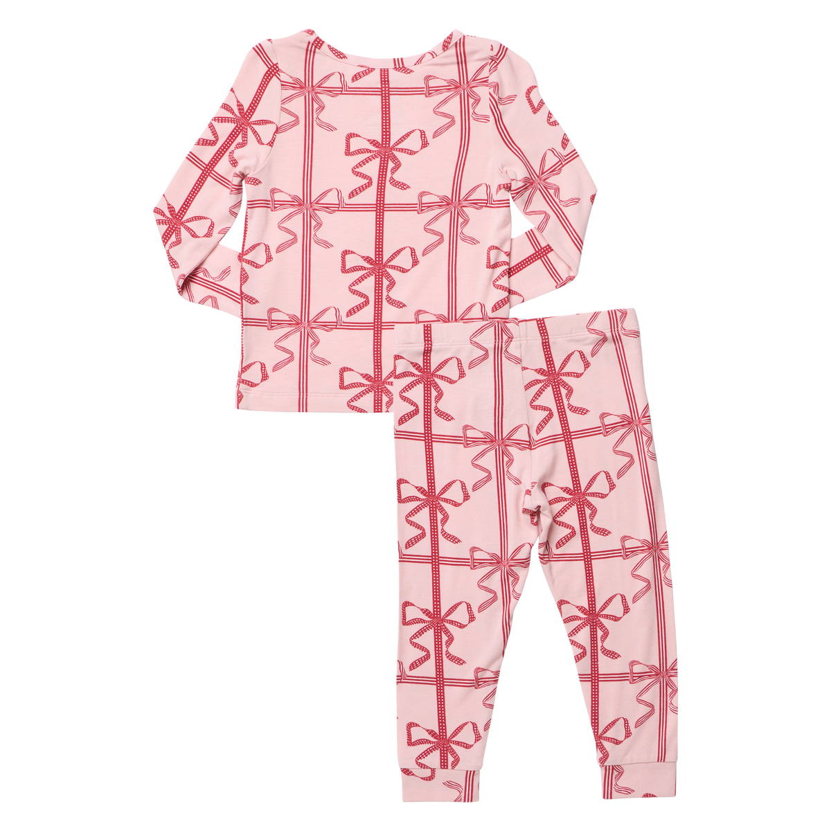 Kids Bamboo PJ Set, Pink Present Bow