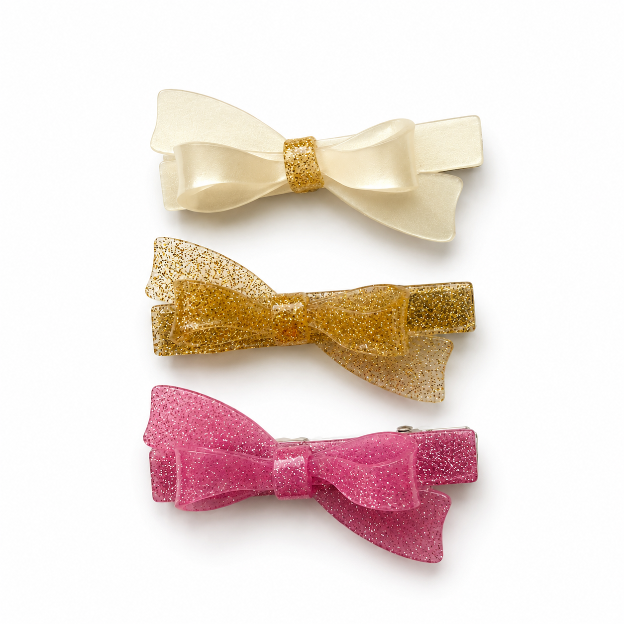 Pink, Gold, & Pearl Bow Hair Clips