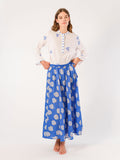 Broom Blouse with Blue Shell Embroidery, White