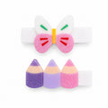 Butterfly & Colored Pencils Hair Clips, Purple