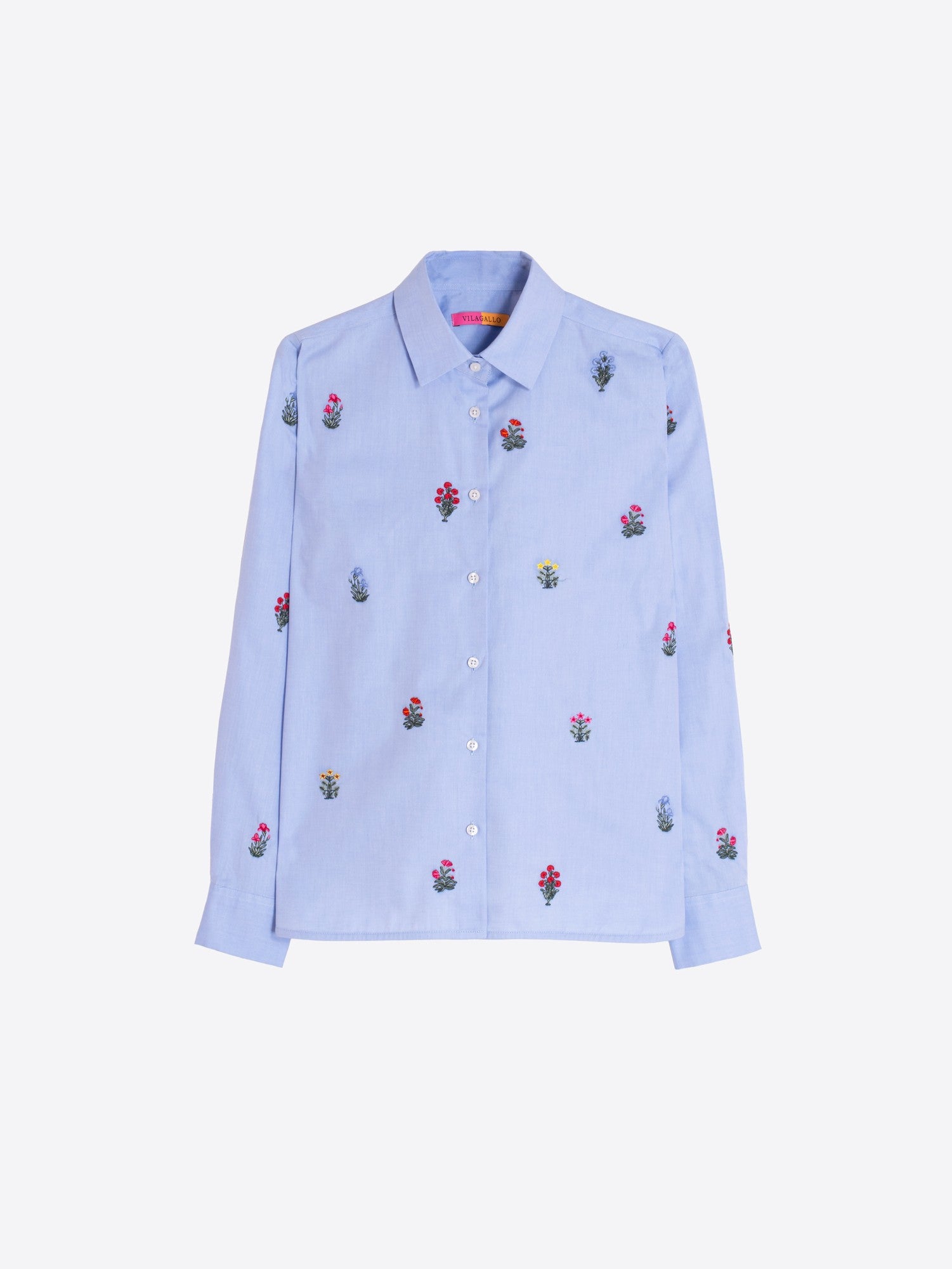Button Down Shirt with Floral Embroidery, Blue