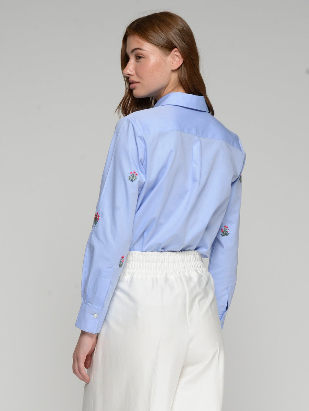 Button Down Shirt with Floral Embroidery, Blue