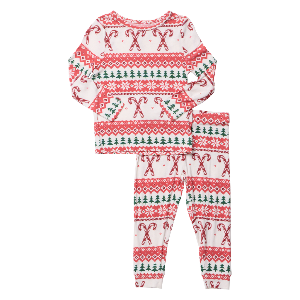 Kids Bamboo PJ Set, Candy Cane Fair Isle