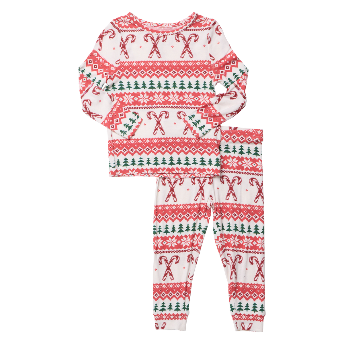 Kids Bamboo PJ Set, Candy Cane Fair Isle