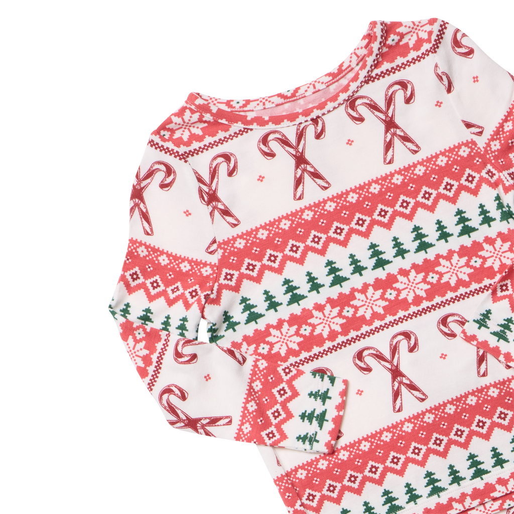 Kids Bamboo PJ Set, Candy Cane Fair Isle