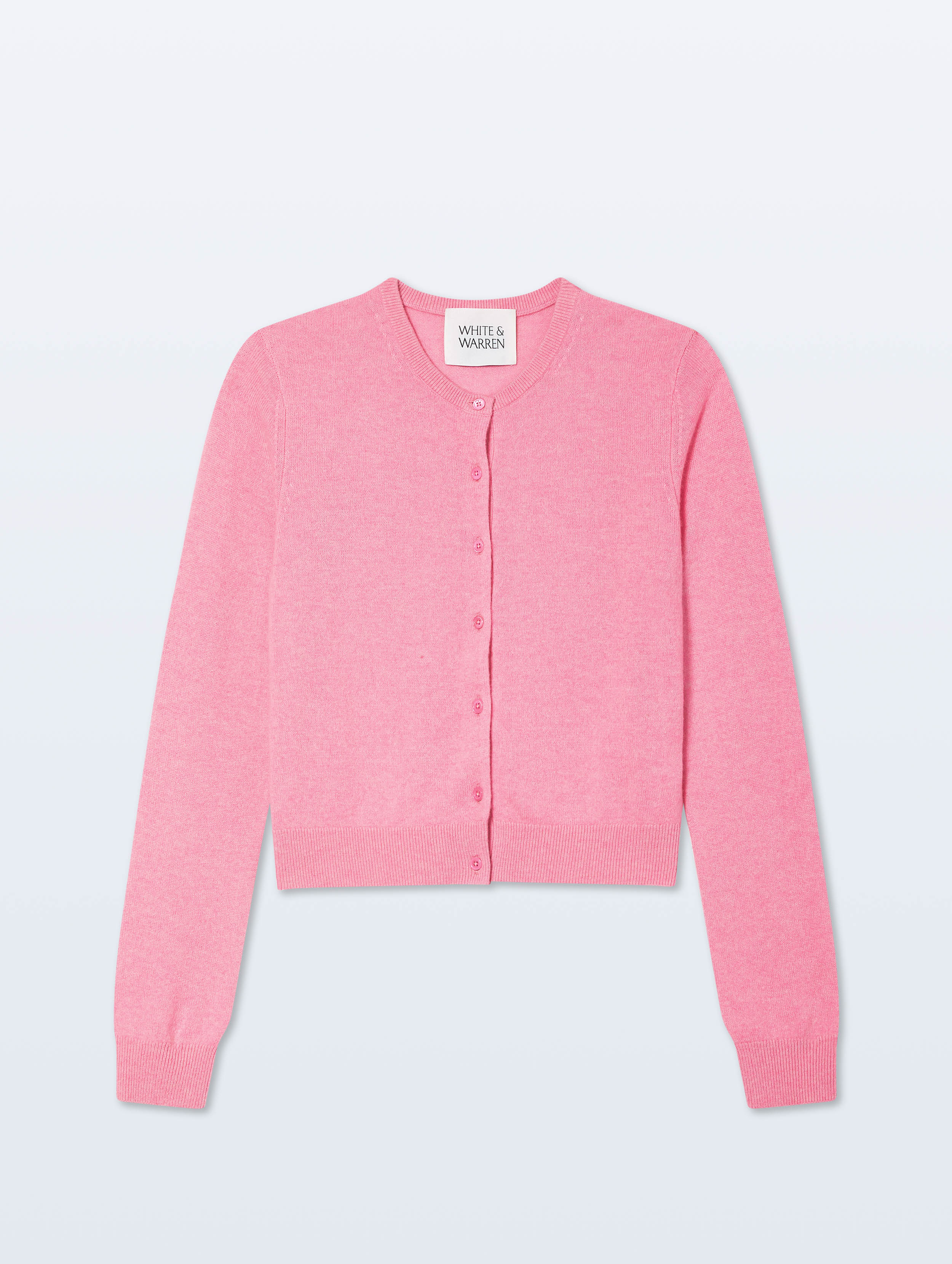 Cashmere Crewneck Cardigan, Pink Buds