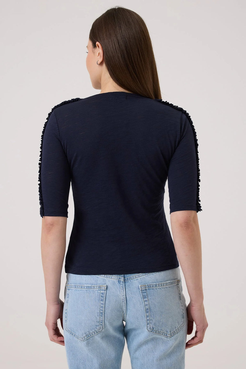 Cece Flutter Sleeve Top, Navy