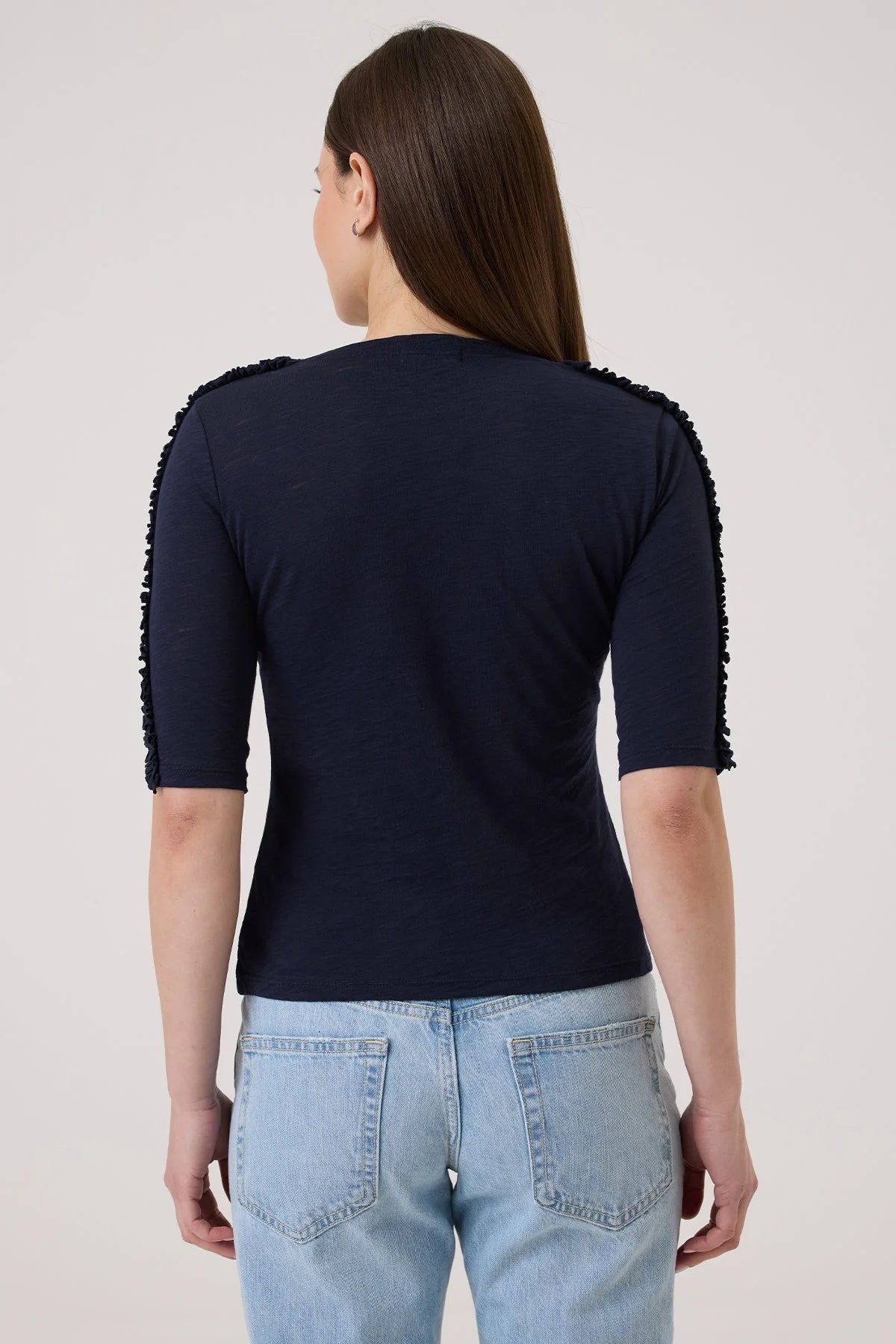 Cece Flutter Sleeve Top, Navy