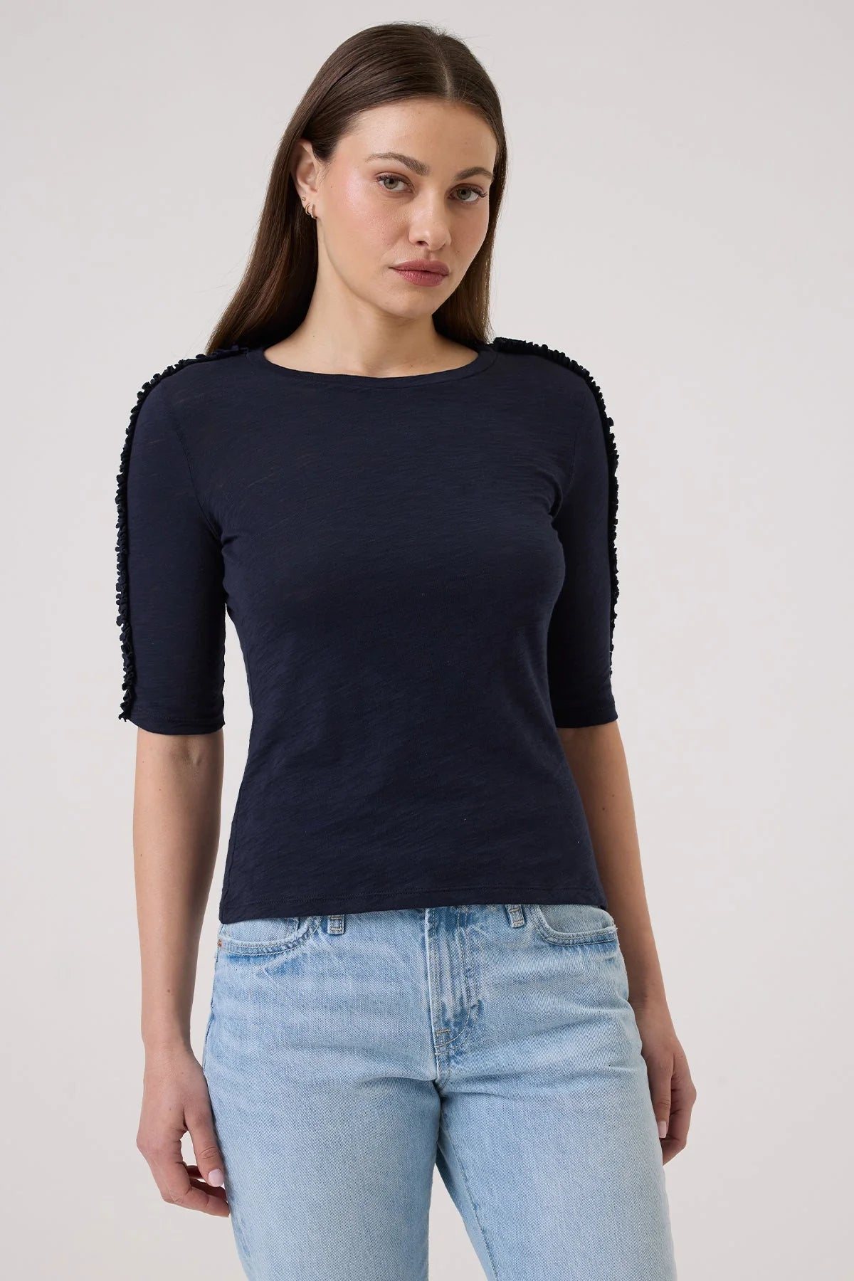 Cece Flutter Sleeve Top, Navy