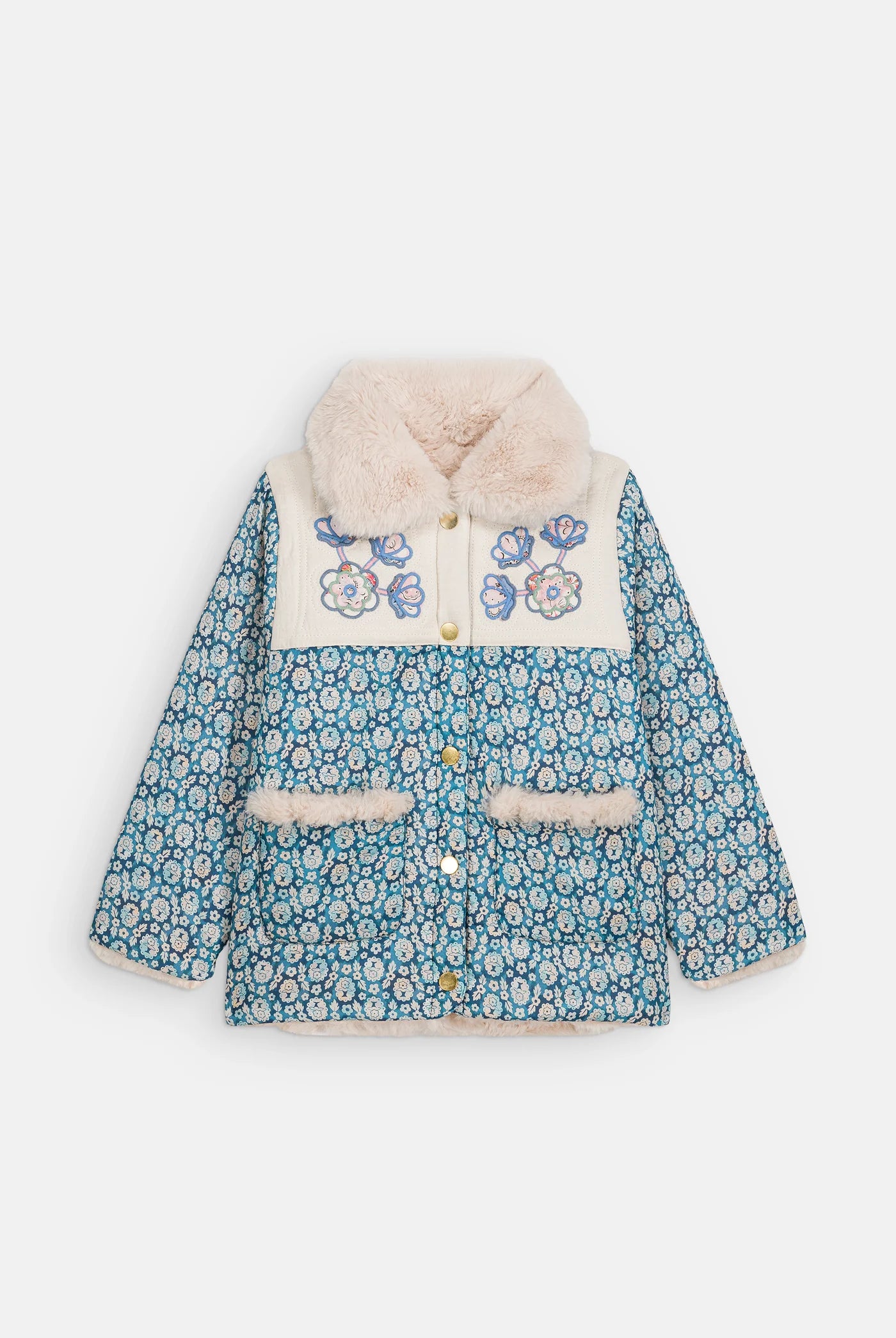 Dalilou Reversible Jacket, Navy Snowfall Flower