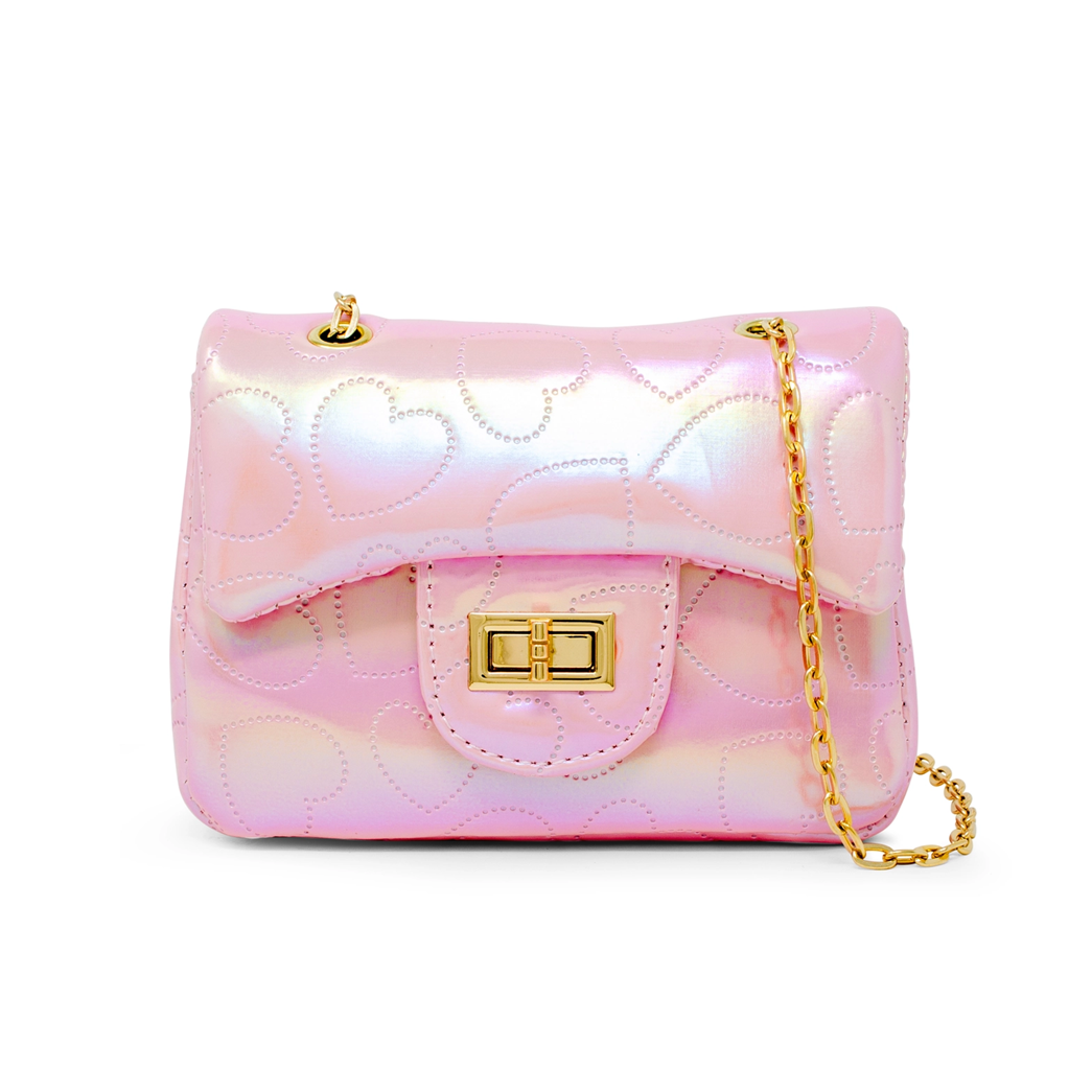 Shiny Dotted Heart Classic Handbag, Pink