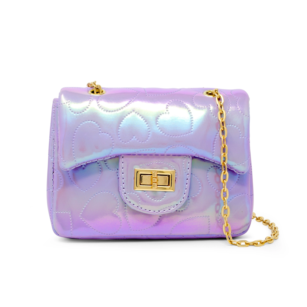 Shiny Dotted Heart Classic Handbag, Purple