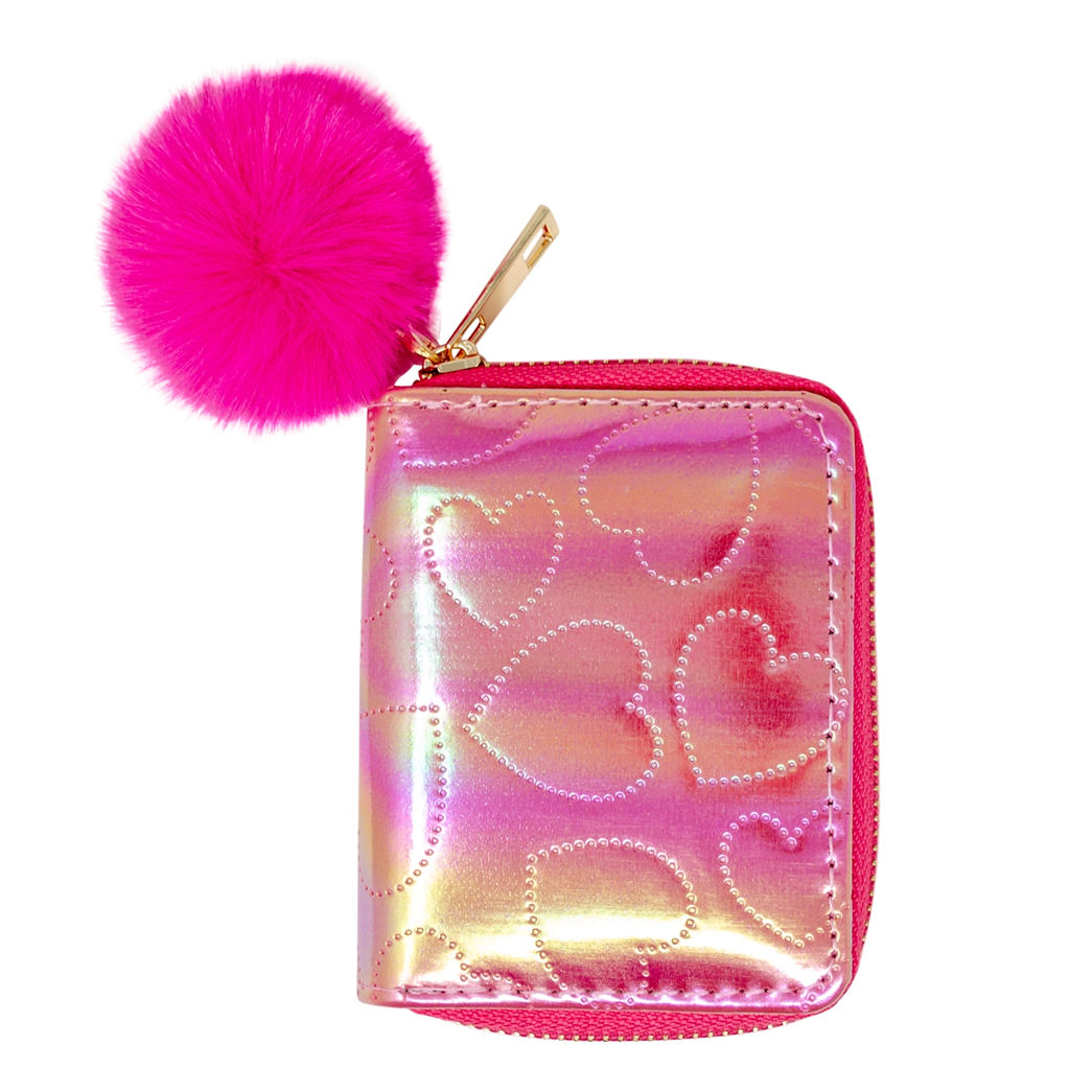 Shiny Dotted Heart Wallet, Hot Pink