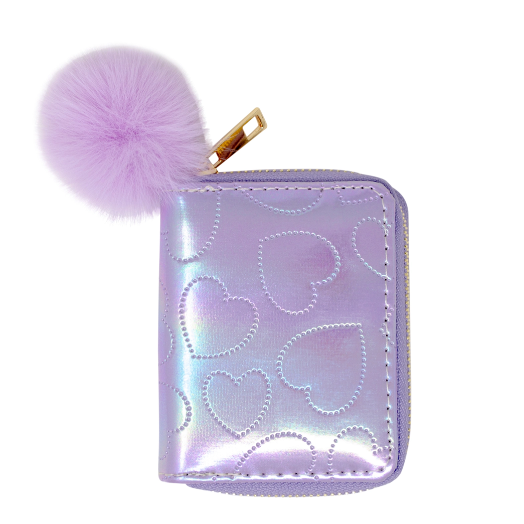Shiny Dotted Heart Wallet, Purple