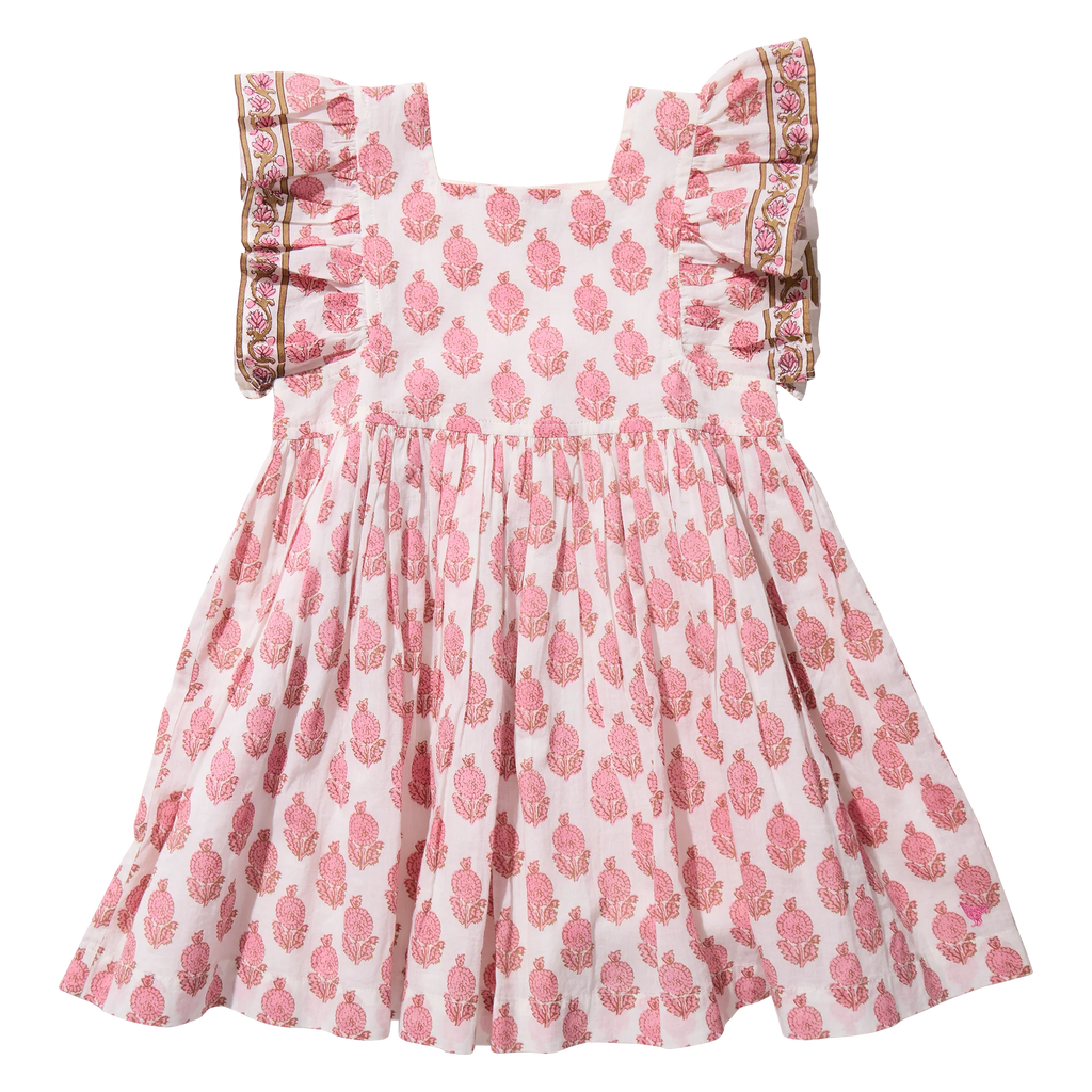 Elsie Dress, Pink Dahlia Floral