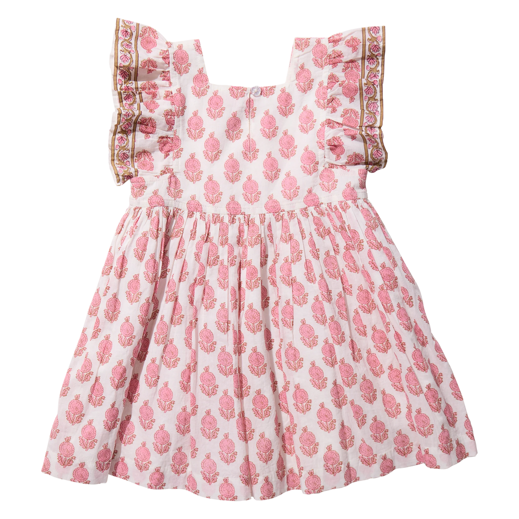 Elsie Dress, Pink Dahlia Floral