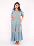 Flaming Katy Dress with Flower Embroidery, Ocean