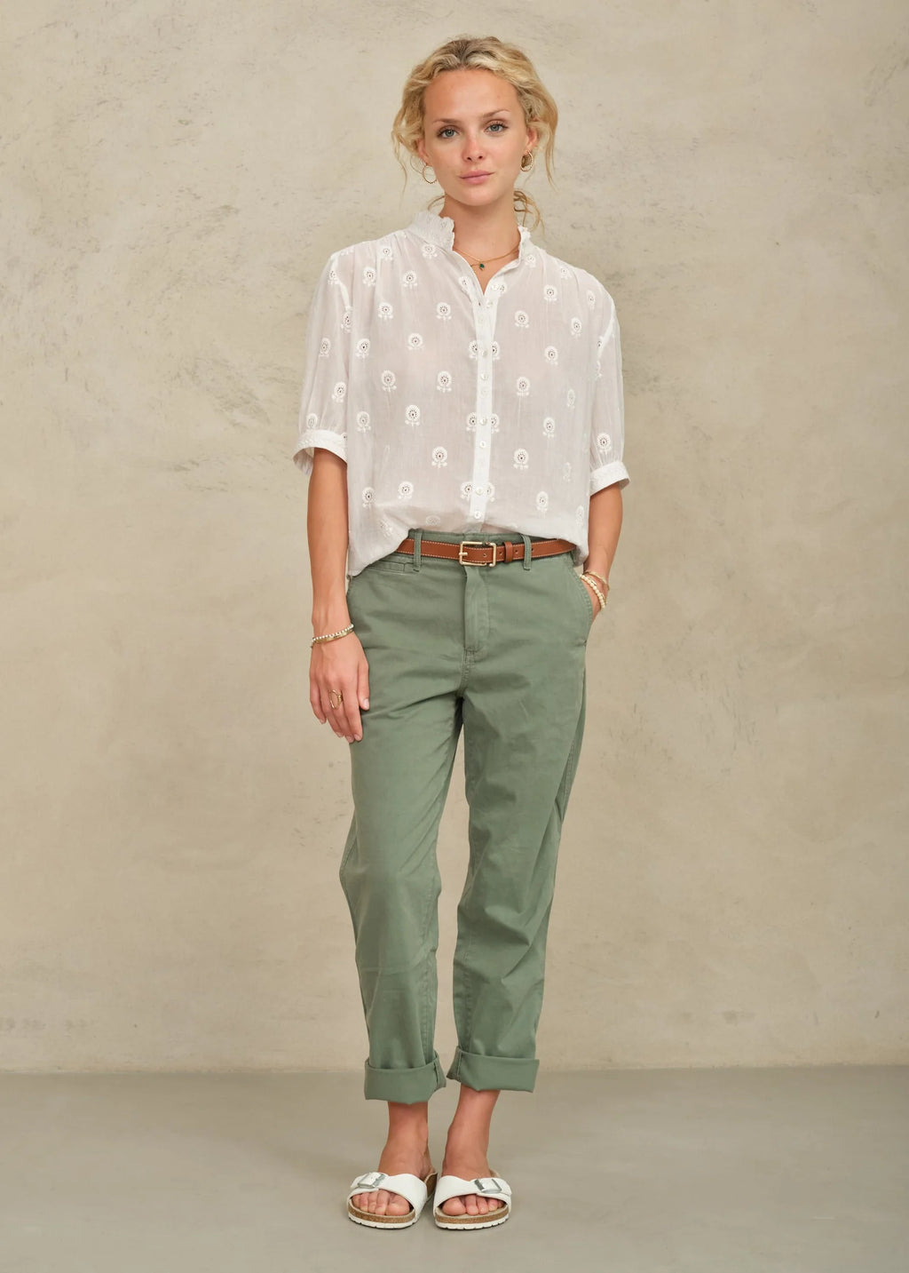 Frani Embroidered Short Sleeve Top, White
