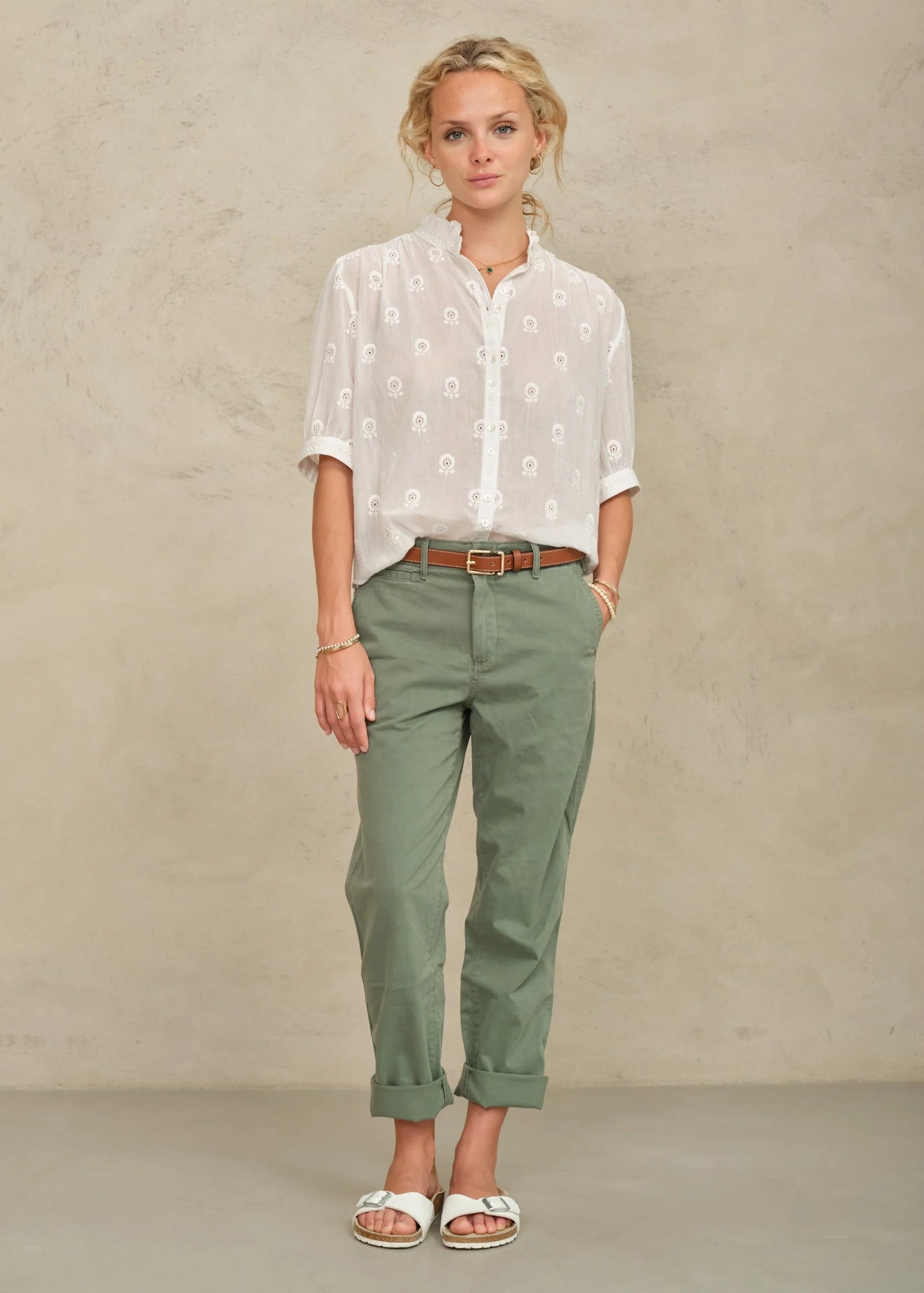 Frani Embroidered Short Sleeve Top, White