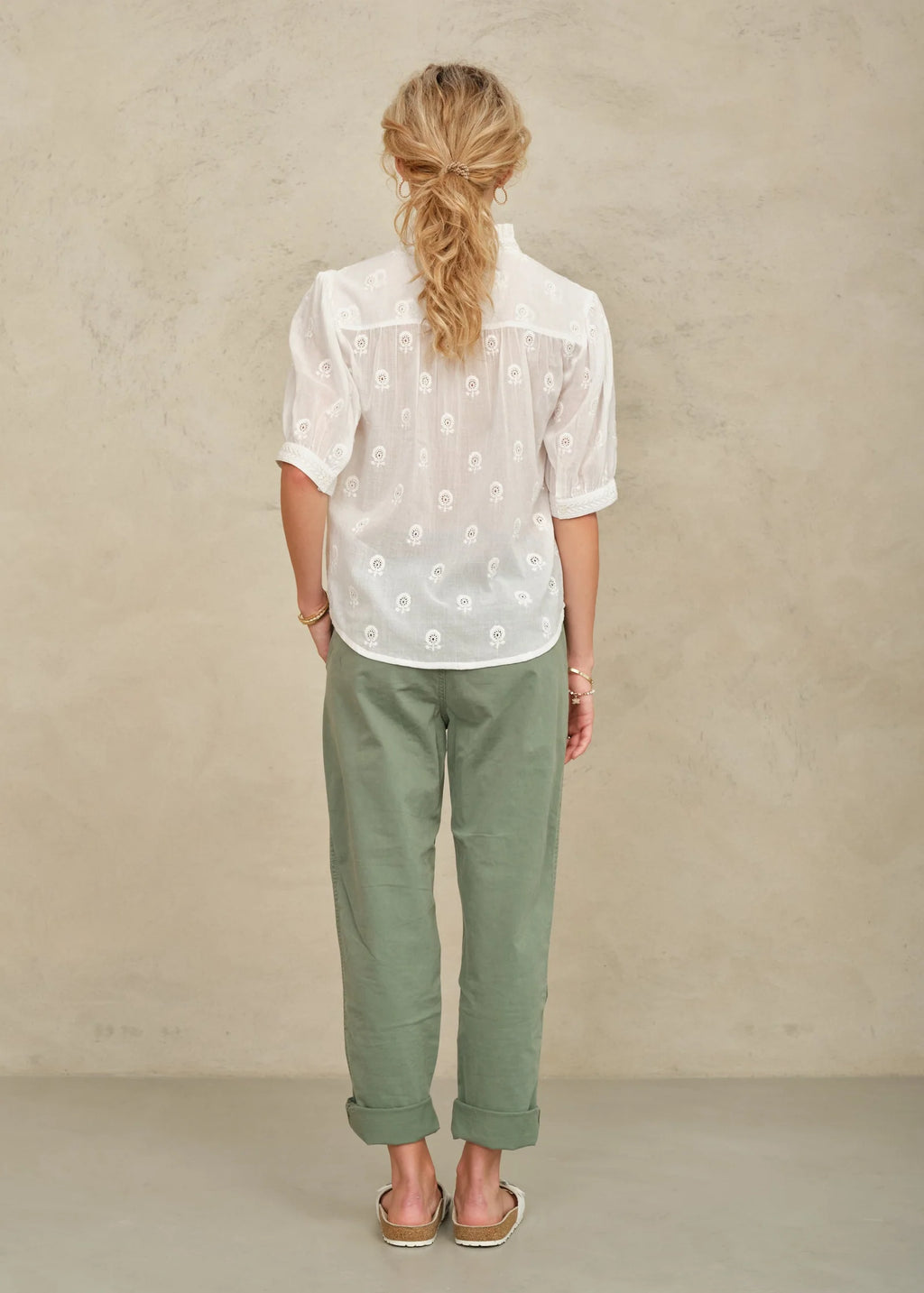 Frani Embroidered Short Sleeve Top, White