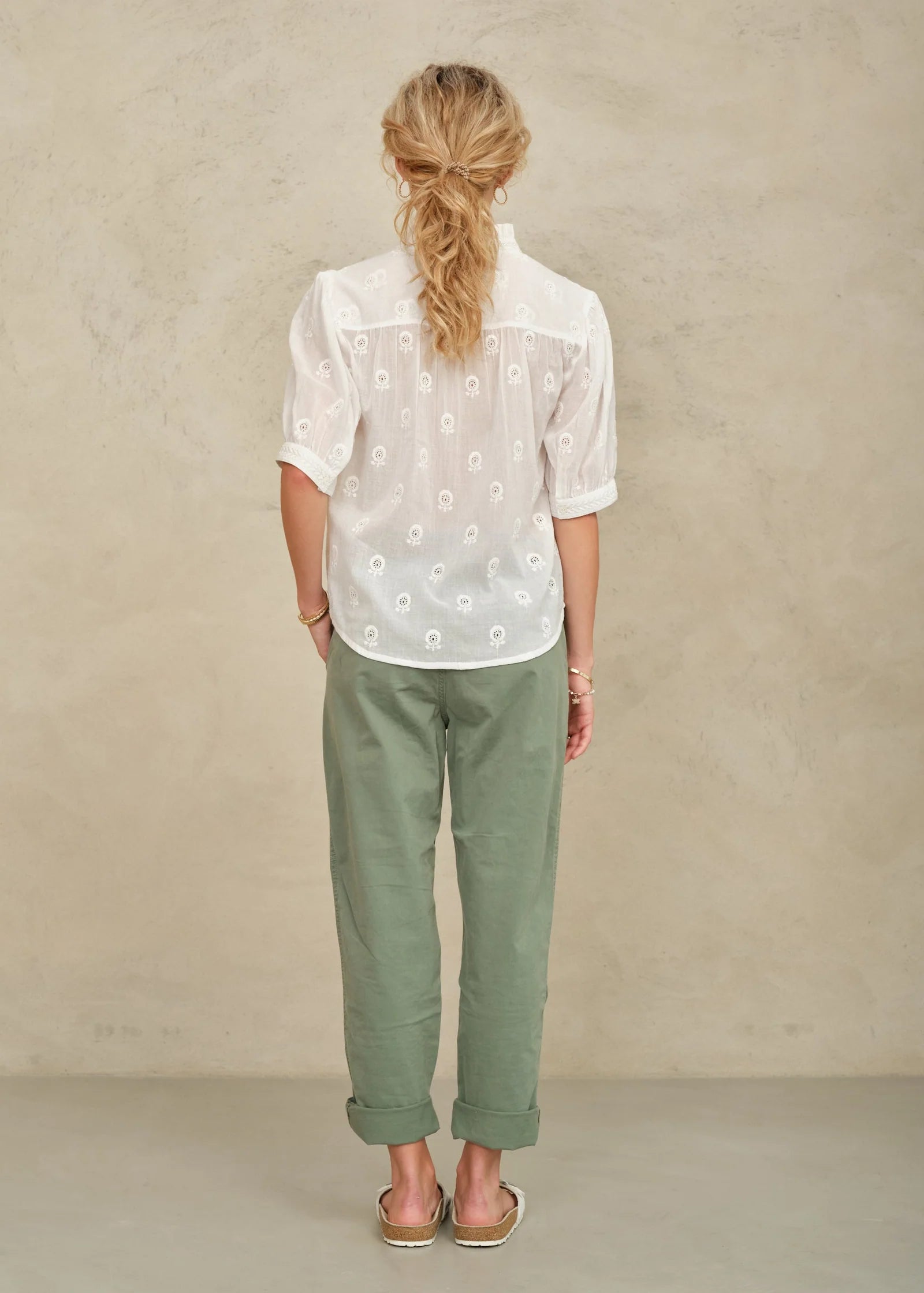 Frani Embroidered Short Sleeve Top, White