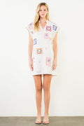 Short Sleeve Embroidery Detail Dress, Neutral