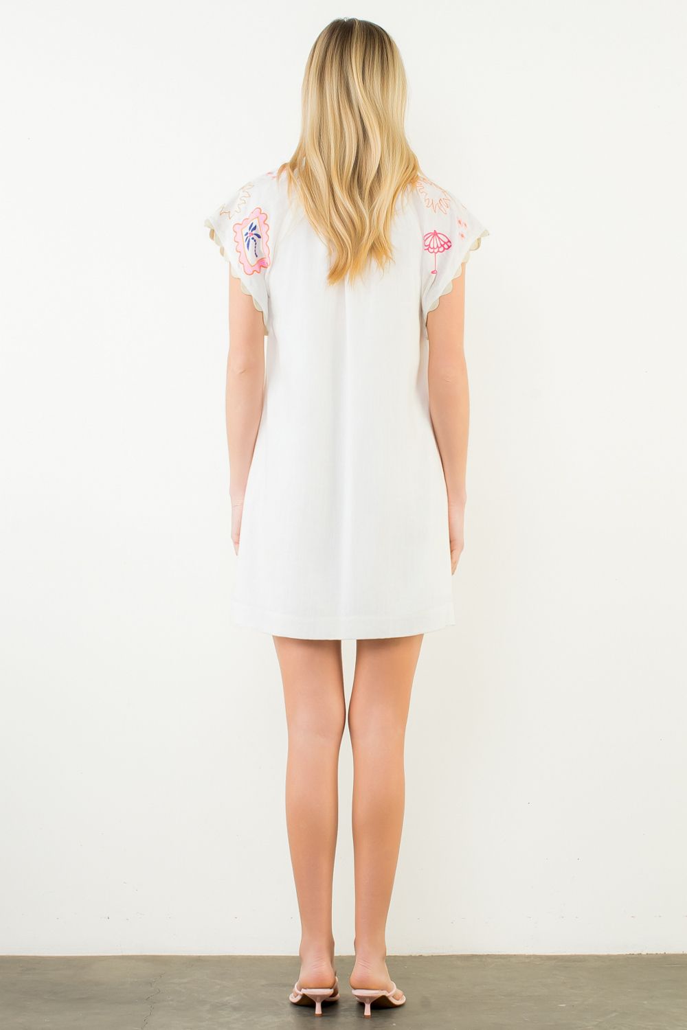 Short Sleeve Embroidery Detail Dress, Neutral