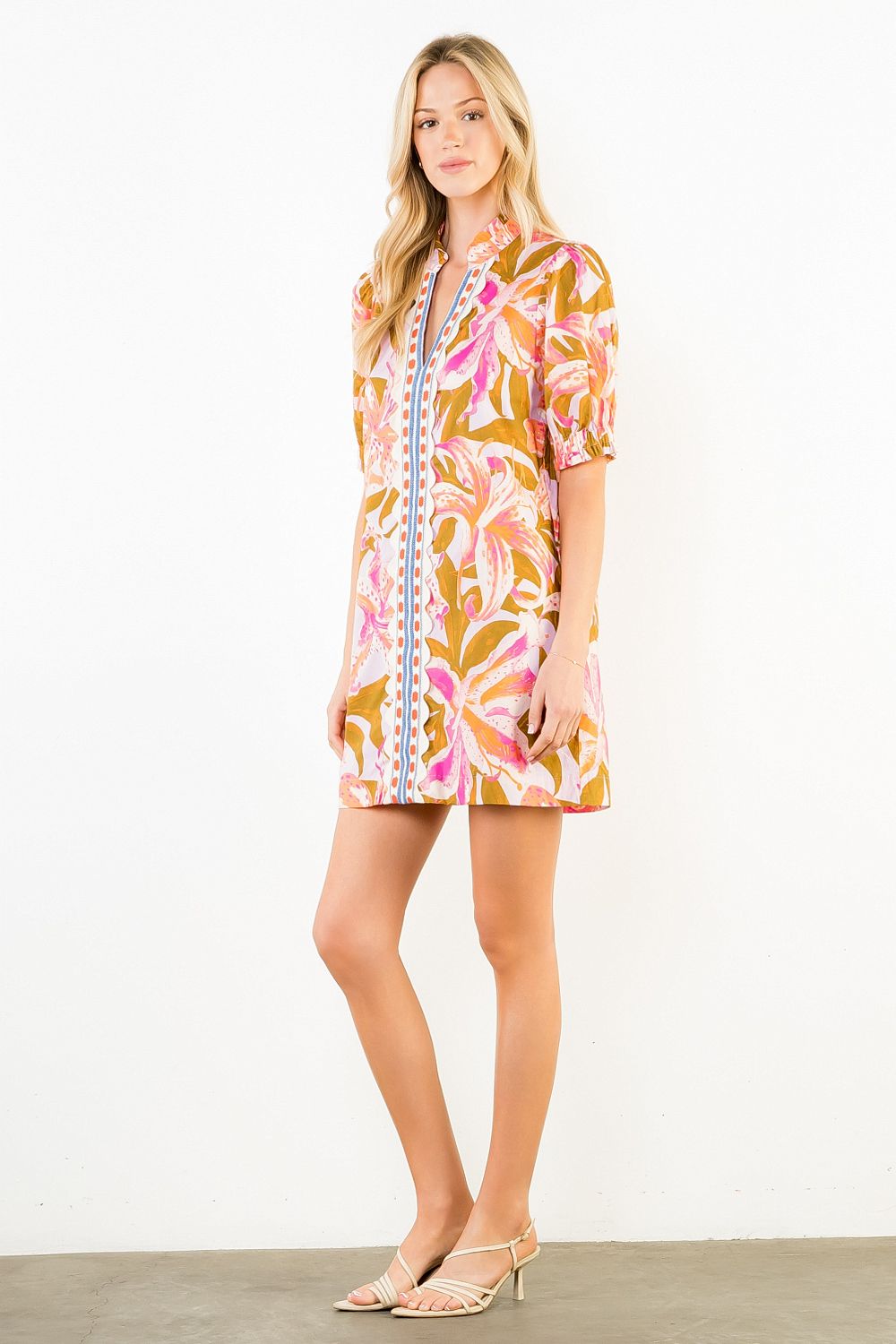Floral Print Dress with Embroidery