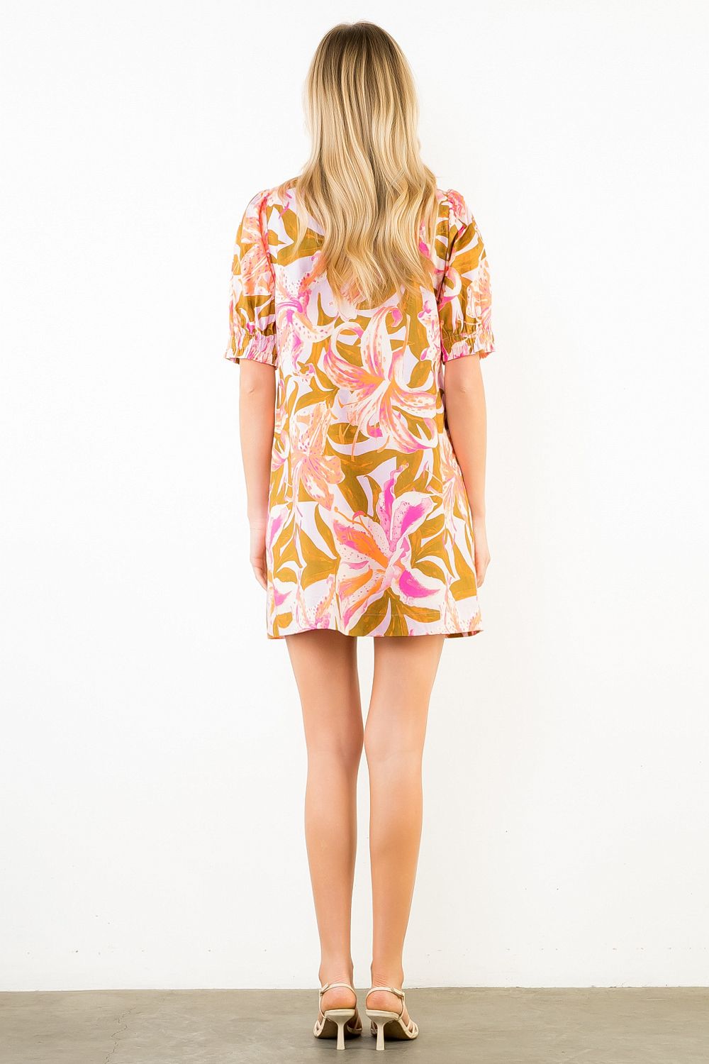 Floral Print Dress with Embroidery