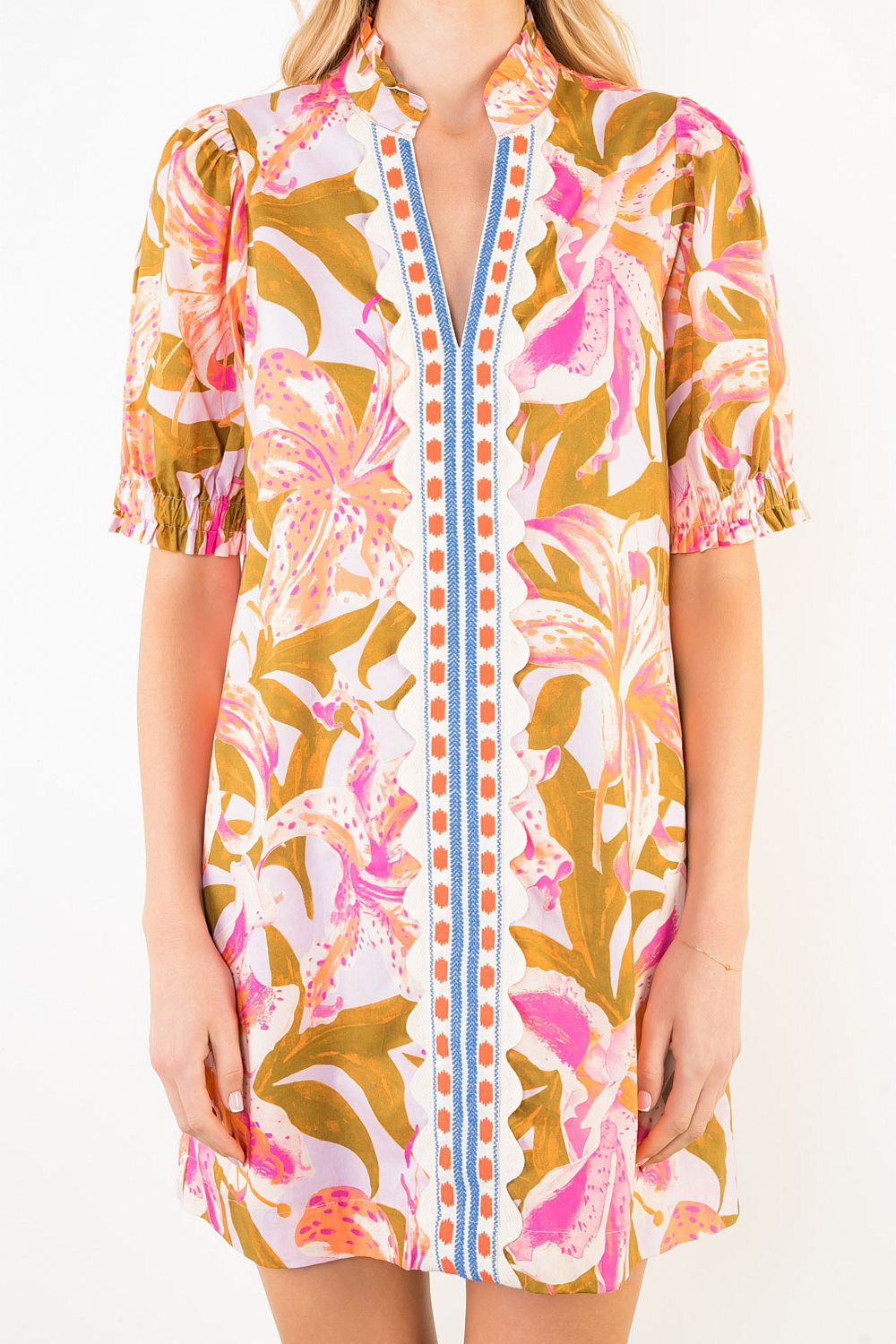 Floral Print Dress with Embroidery