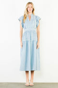Striped Flutter Sleeve Midi Dress