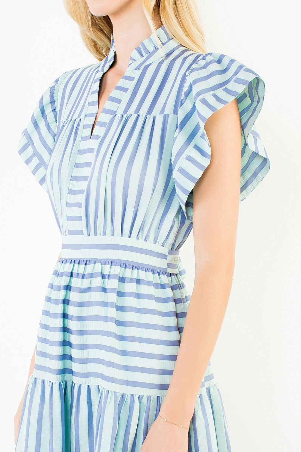 Striped Flutter Sleeve Midi Dress