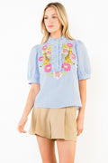 Embroidered Striped Top