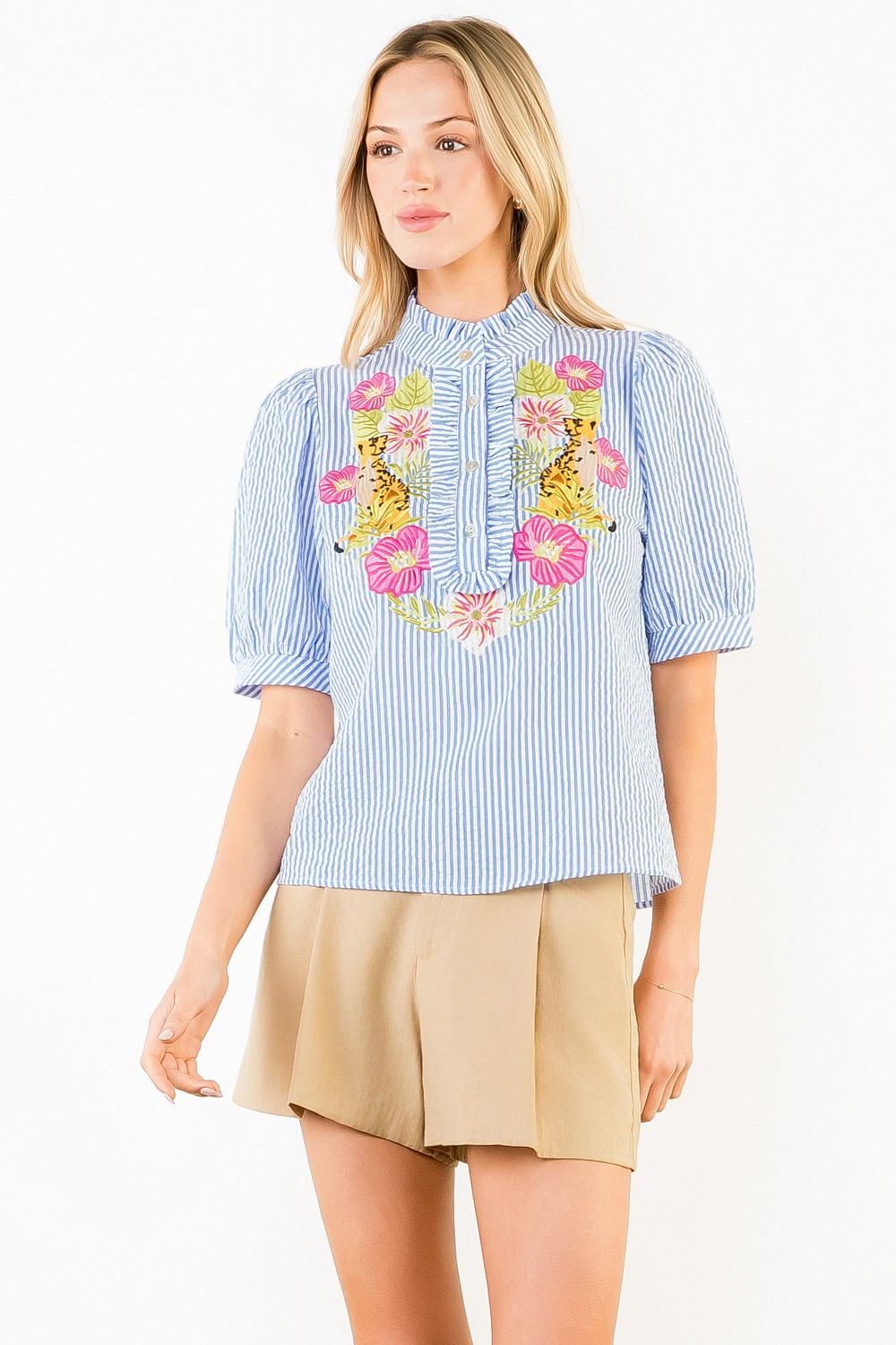 Embroidered Striped Top
