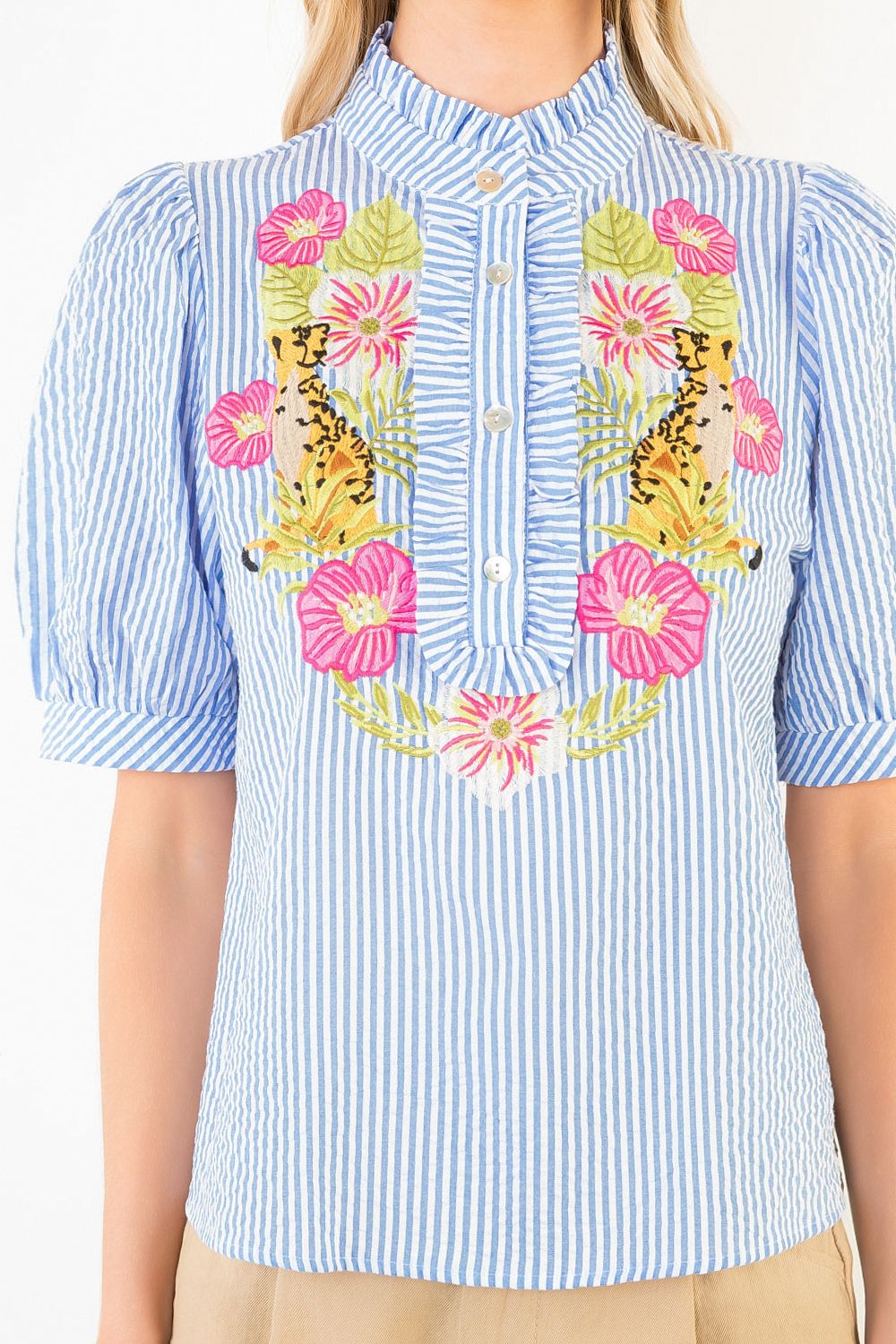 Embroidered Striped Top