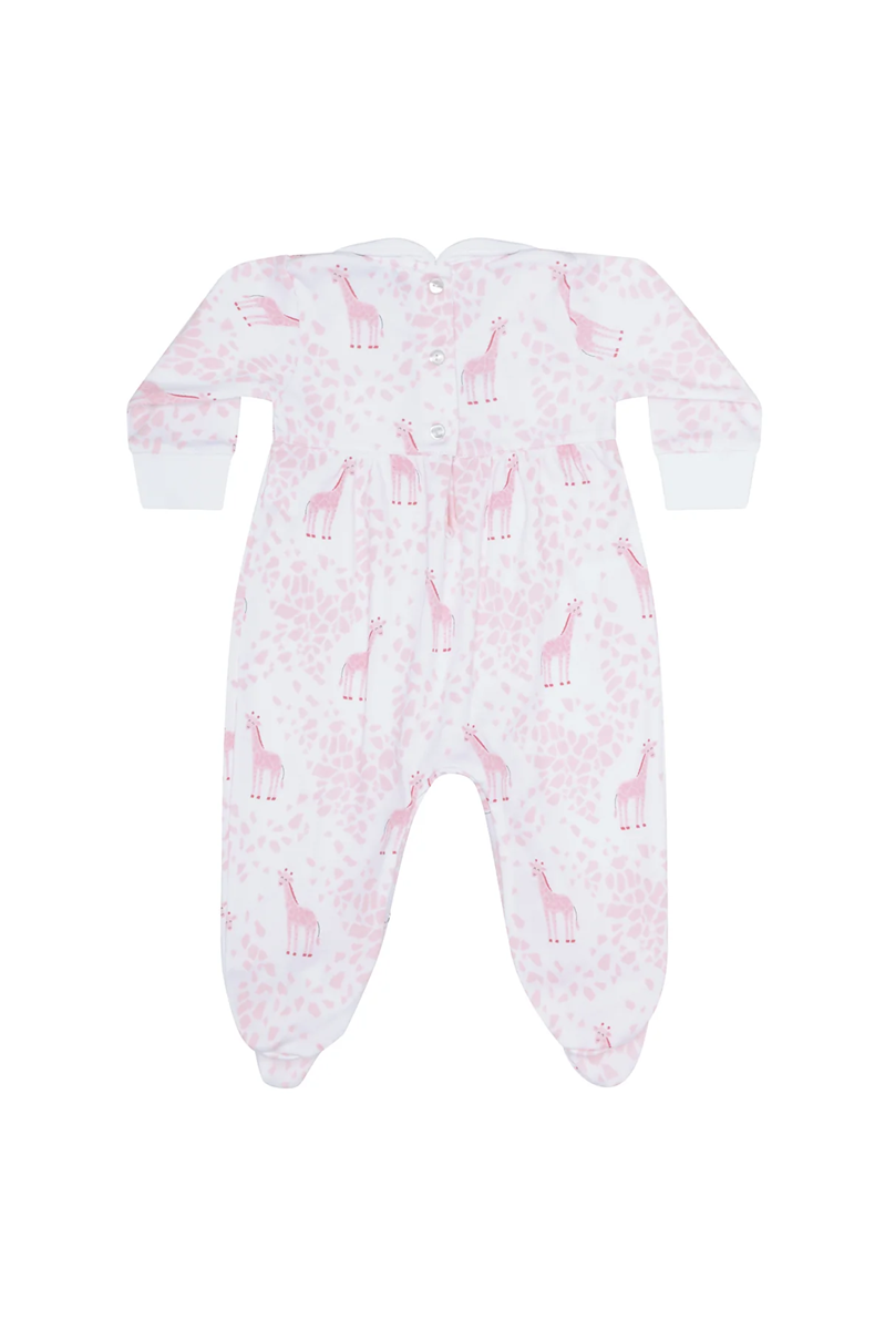 Giraffe Print Smocked Footie, Pink
