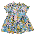 Girls Autumn Dress, Blue Large Sketched Floral