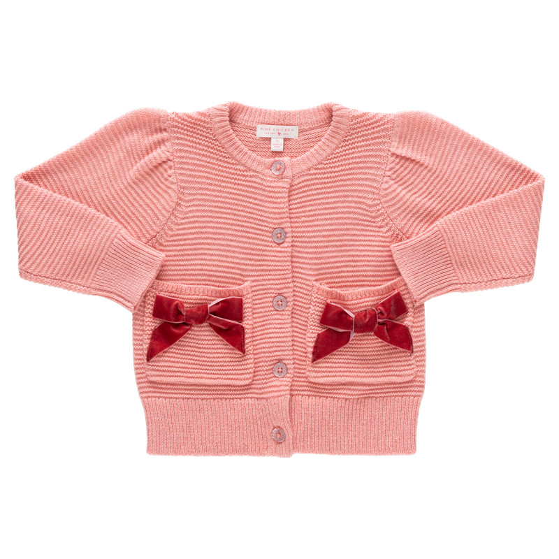 Girls Bow Pocket Sweater, Red Velvet Bows