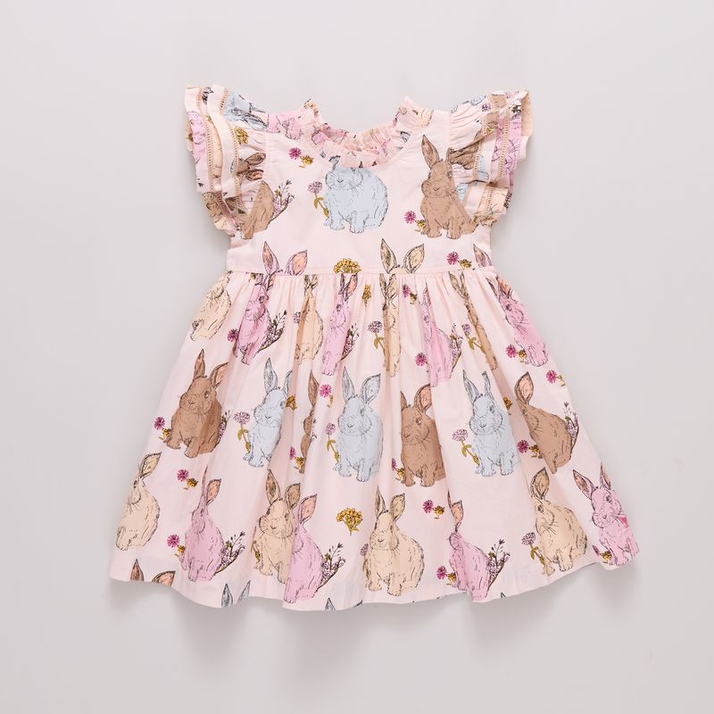 Girls Jennifer Double Ruffle Dress, Vintage Bunnies