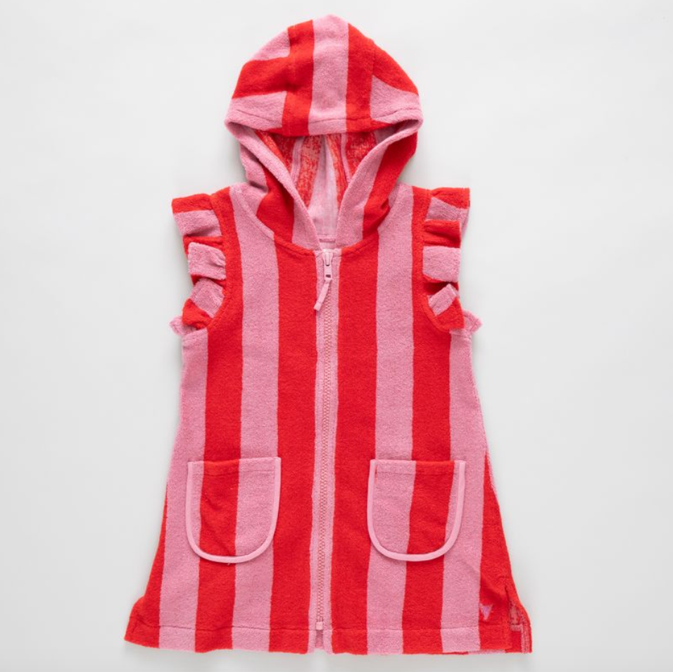 Girls Terry Coverup, Pink and Red Stripe