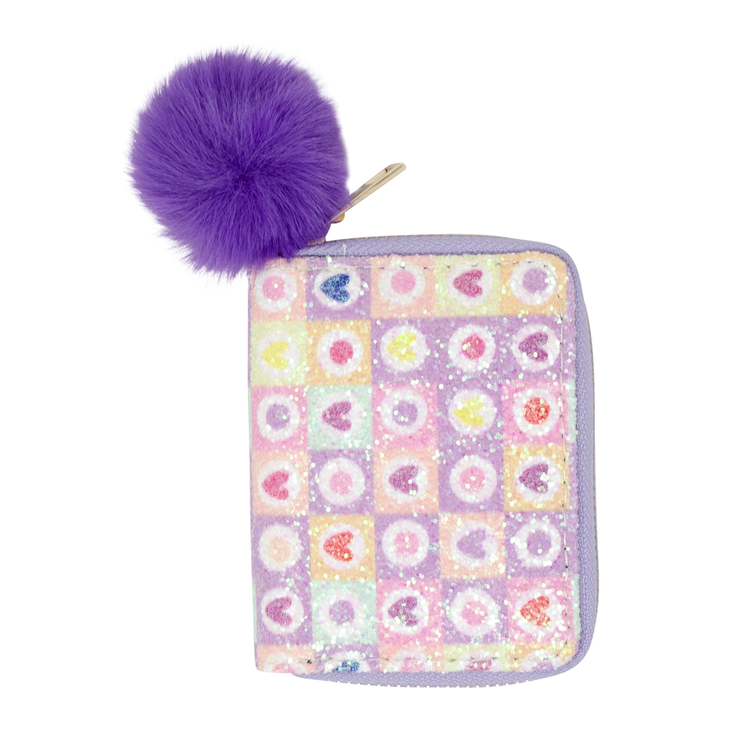 Glitter Hearts Wallet, Purple