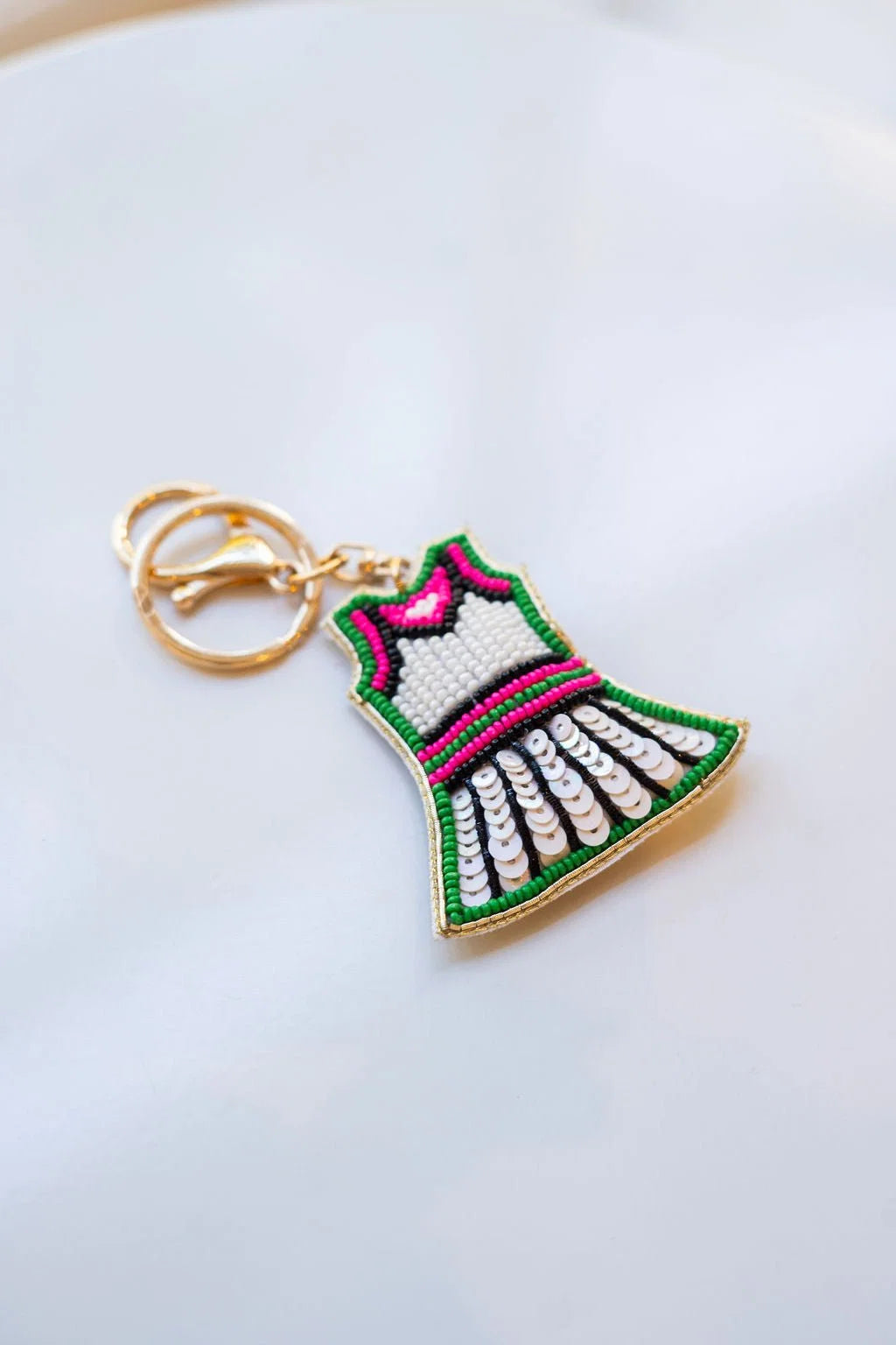 Hand Beaded Key Chain-Bag Charm, Tennis Dress