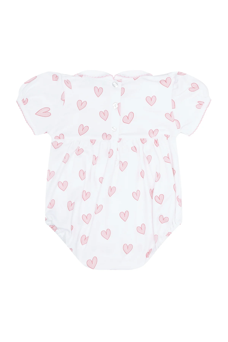 Heart Print Smocked Bubble, Pink