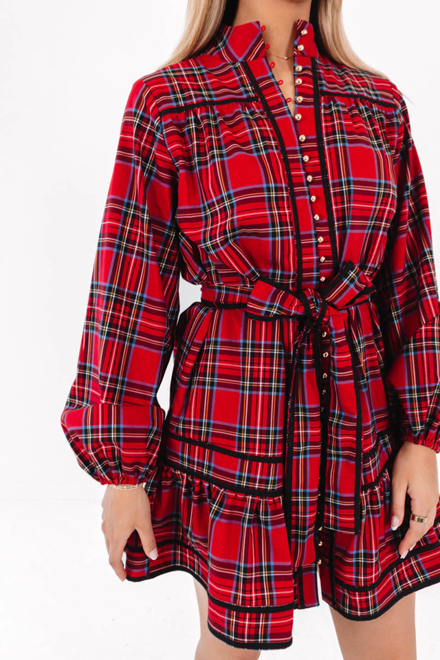 Hollin Plaid L/S Tie Dress