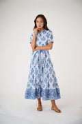 Short Sleeve Shirt Dress, Indigo Striped Hollyhock