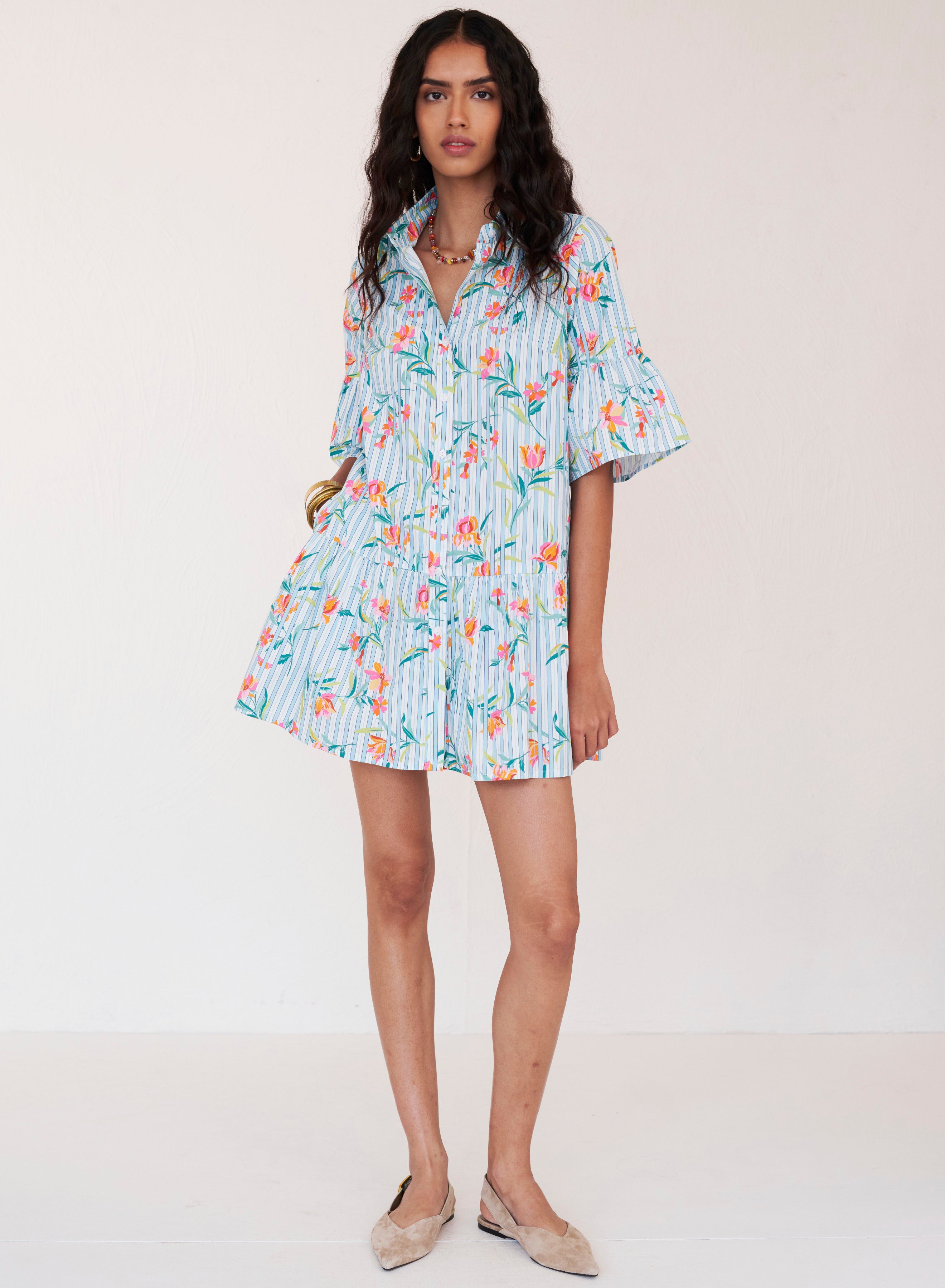 Hydra Mini Dress, Orchid Pinstripe Placid