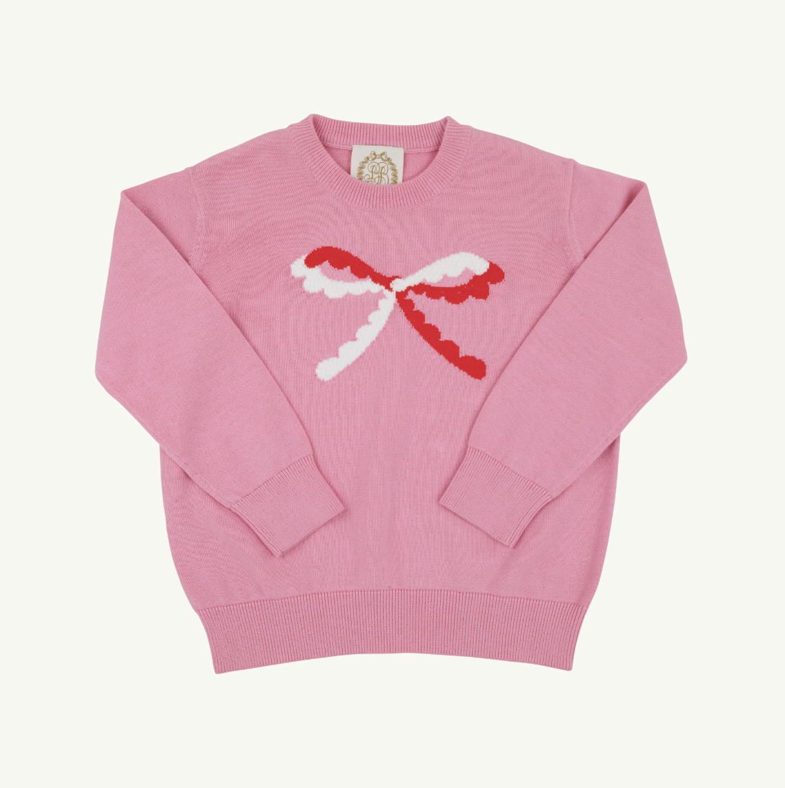 Isabelle's Intarsia Sweater, Hamptons Hot Pink with Bow